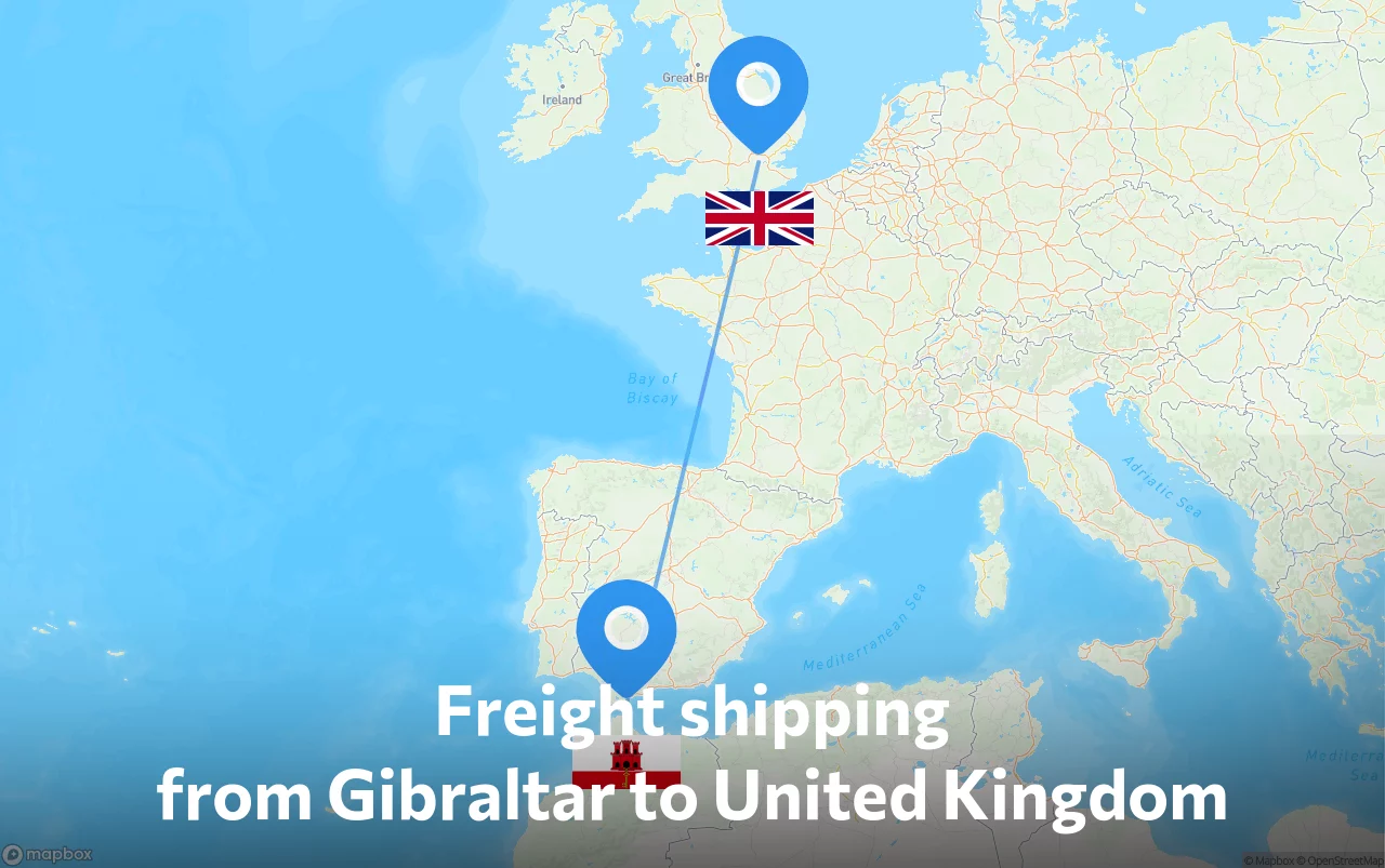 Shipping route from Gibraltar to United Kingdom