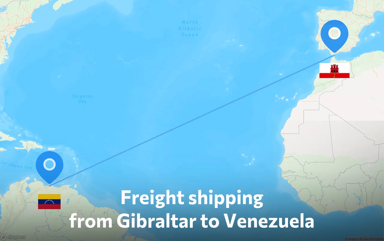 Shipping route from Gibraltar to Venezuela