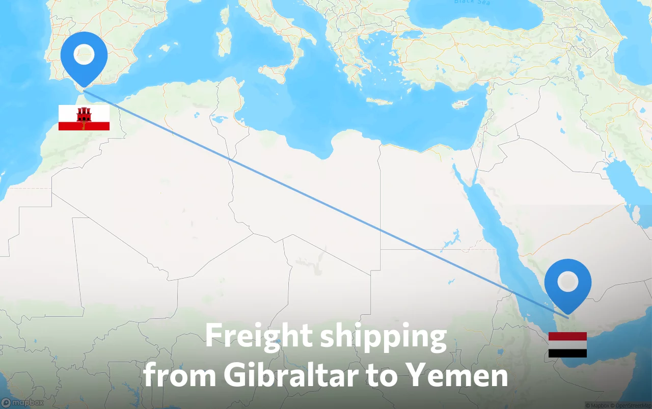 Shipping route from Gibraltar to Yemen