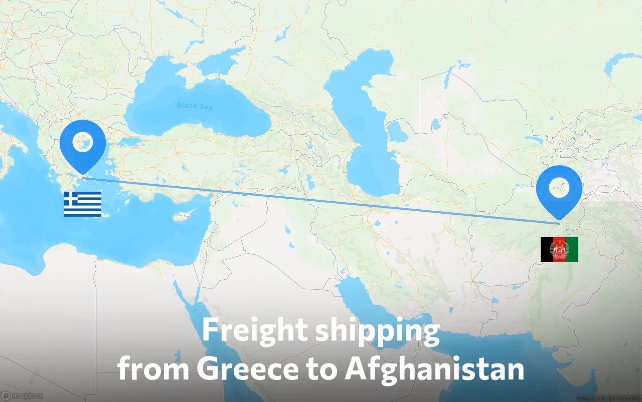 Shipping route from Greece to Afghanistan