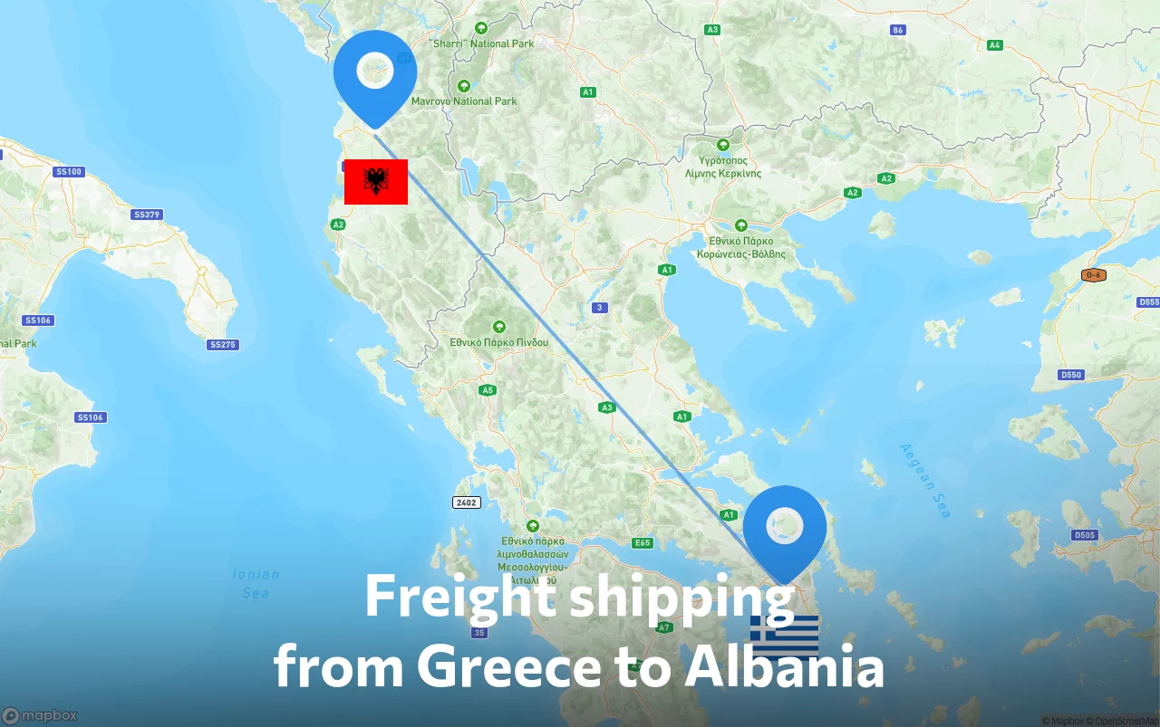 Shipping route from Greece to Albania
