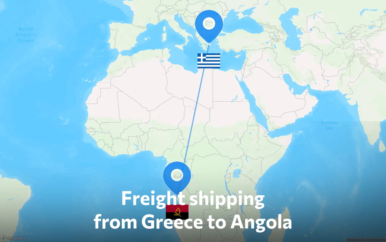 Shipping route from Greece to Angola