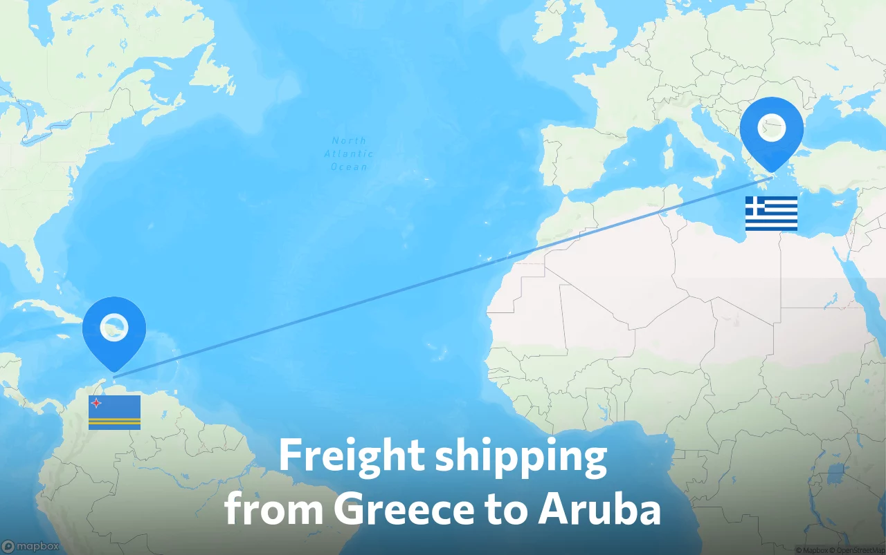 Shipping route from Greece to Aruba