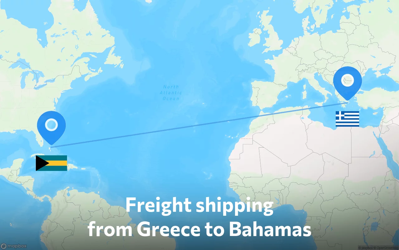 Shipping route from Greece to Bahamas