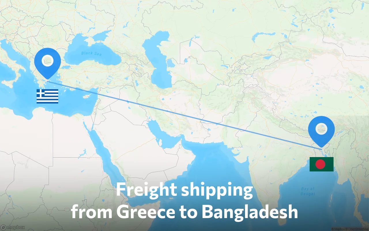Shipping route from Greece to Bangladesh
