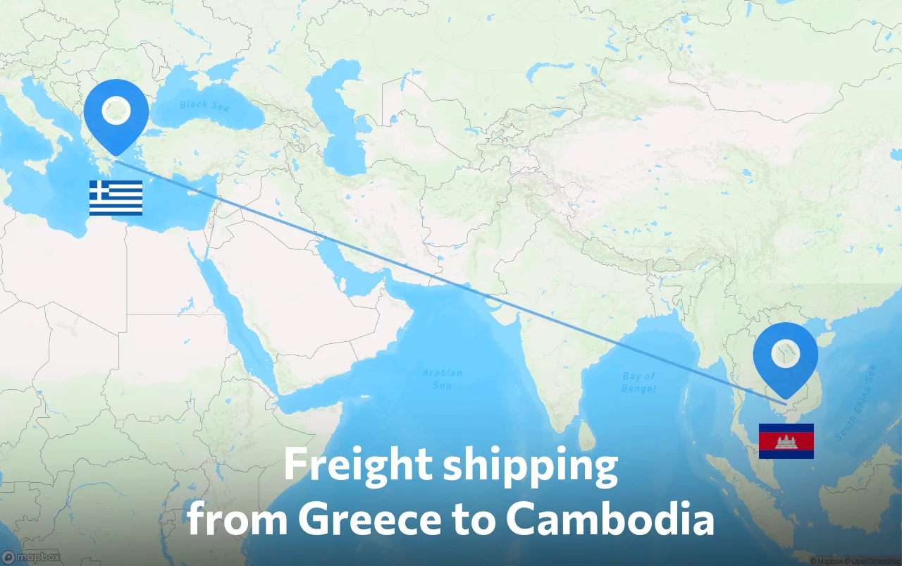 Shipping route from Greece to Cambodia
