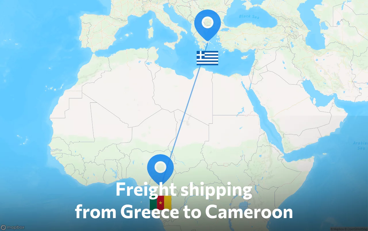 Shipping route from Greece to Cameroon