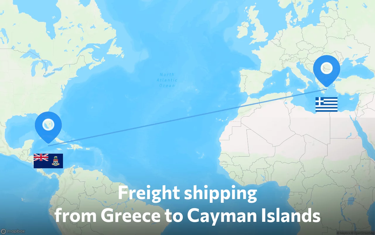 Shipping route from Greece to Cayman Islands