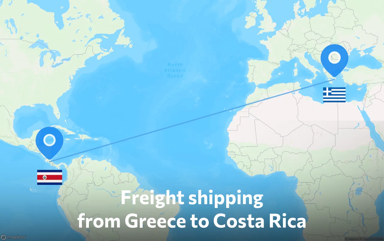 Shipping route from Greece to Costa Rica