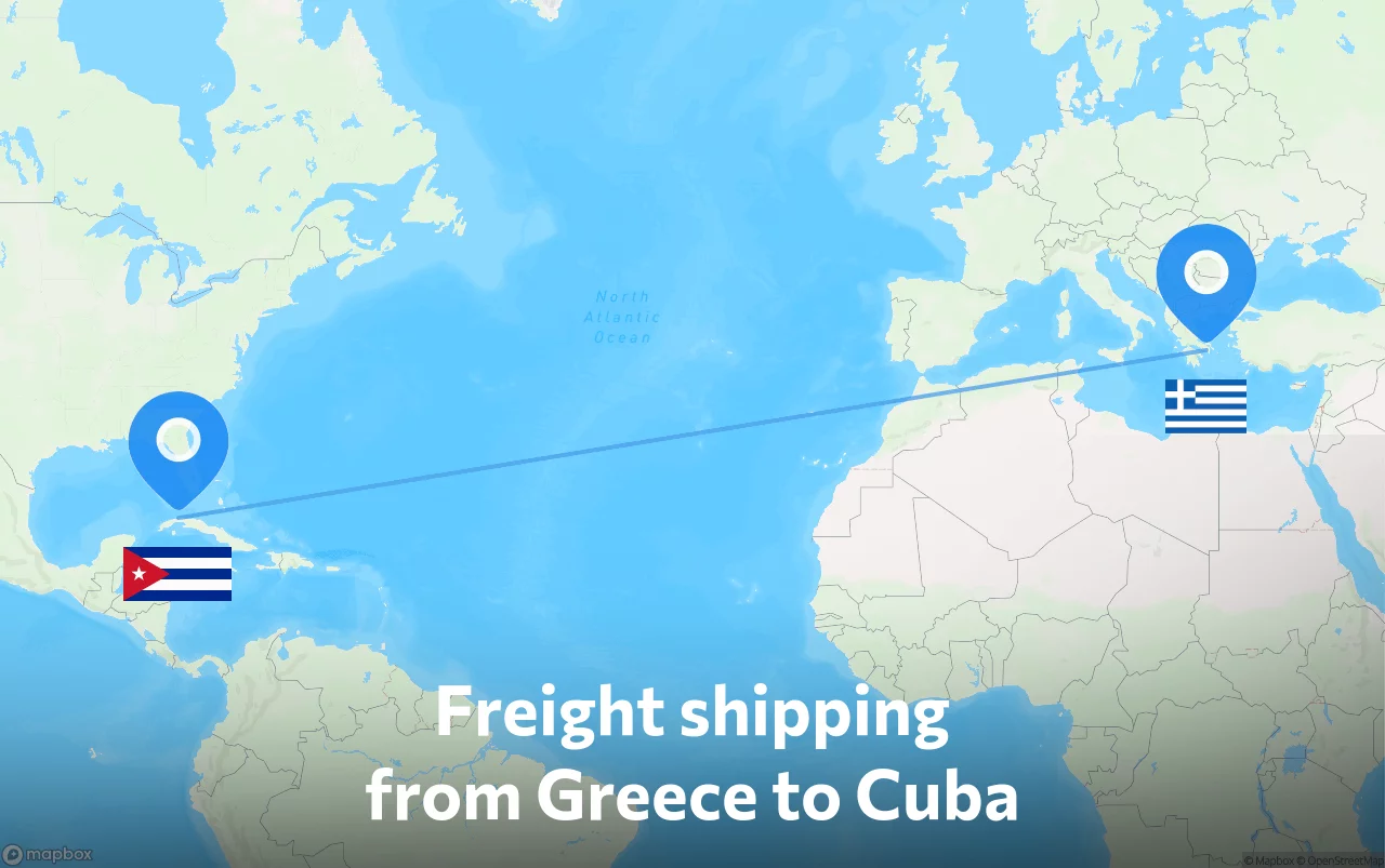 Shipping route from Greece to Cuba