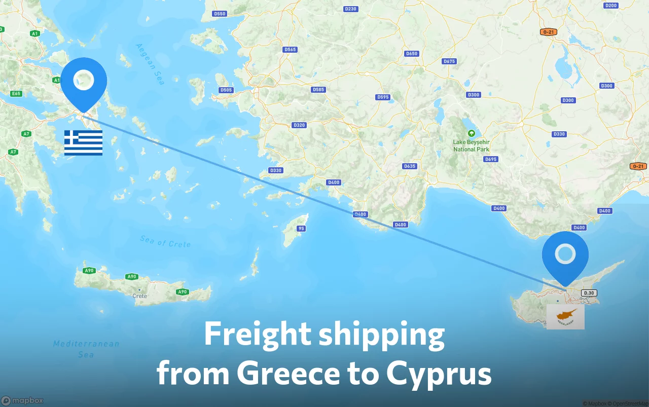Shipping route from Greece to Cyprus