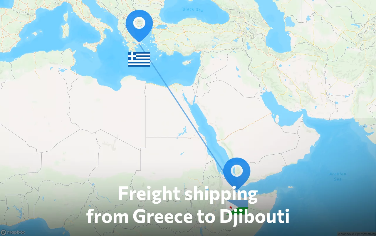 Shipping route from Greece to Djibouti