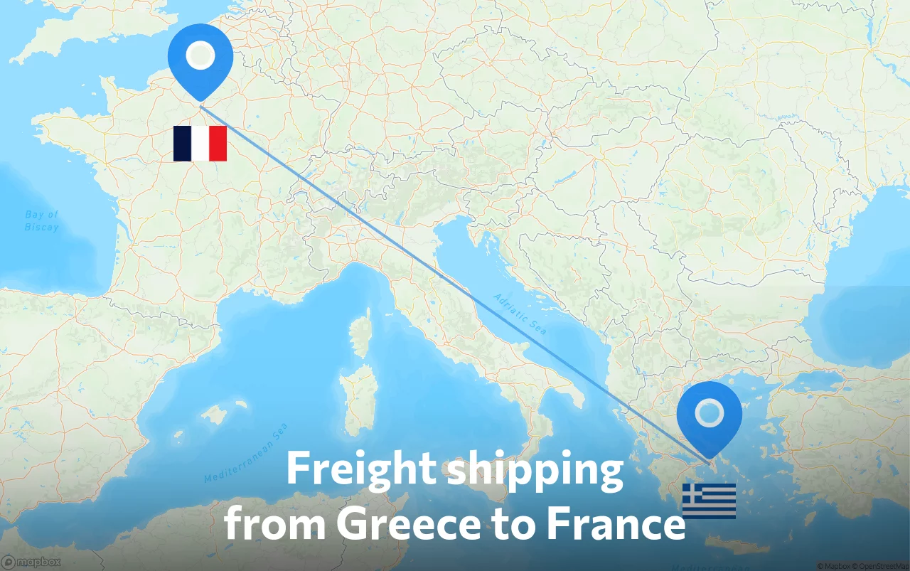 Shipping route from Greece to France