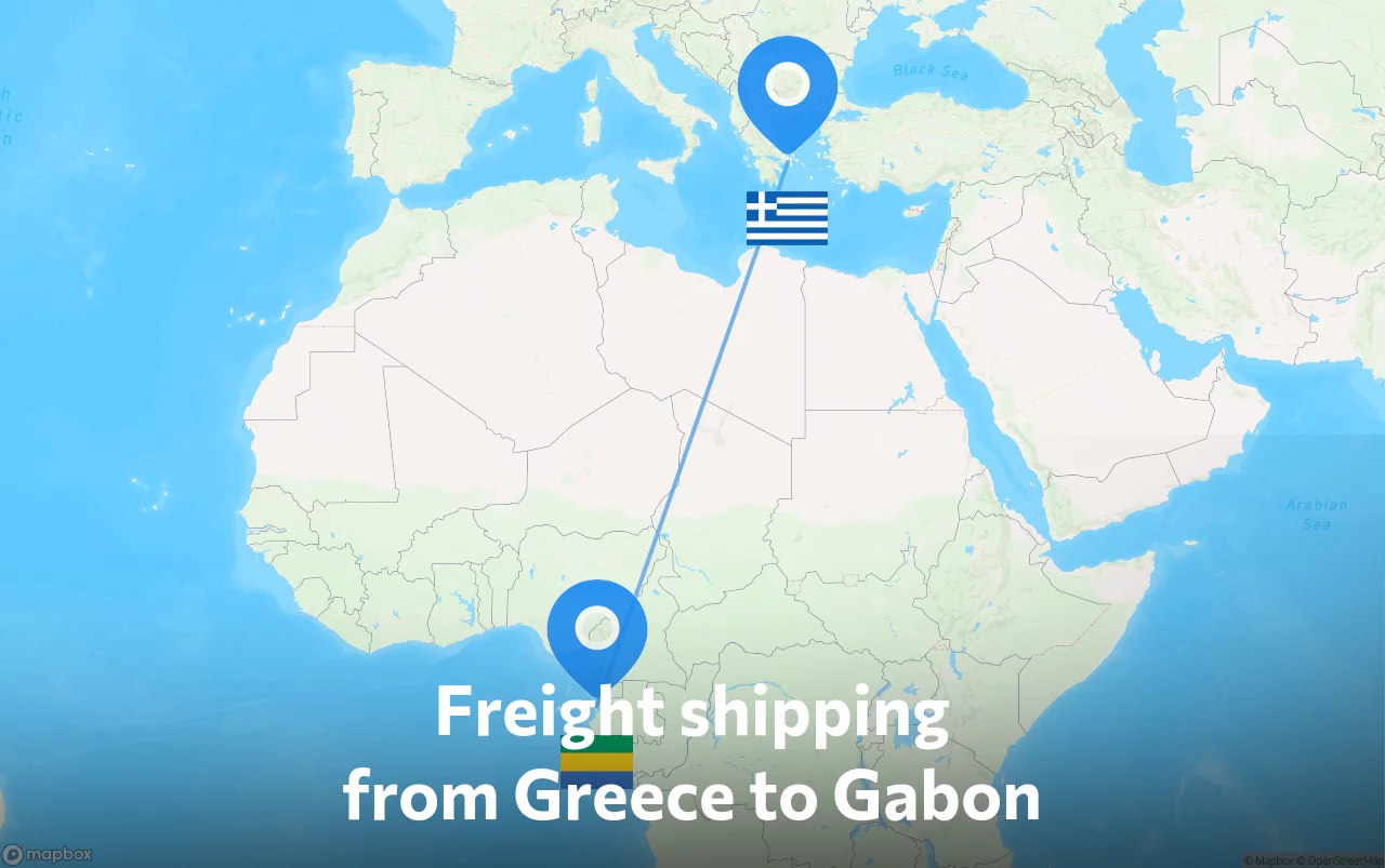 Shipping route from Greece to Gabon