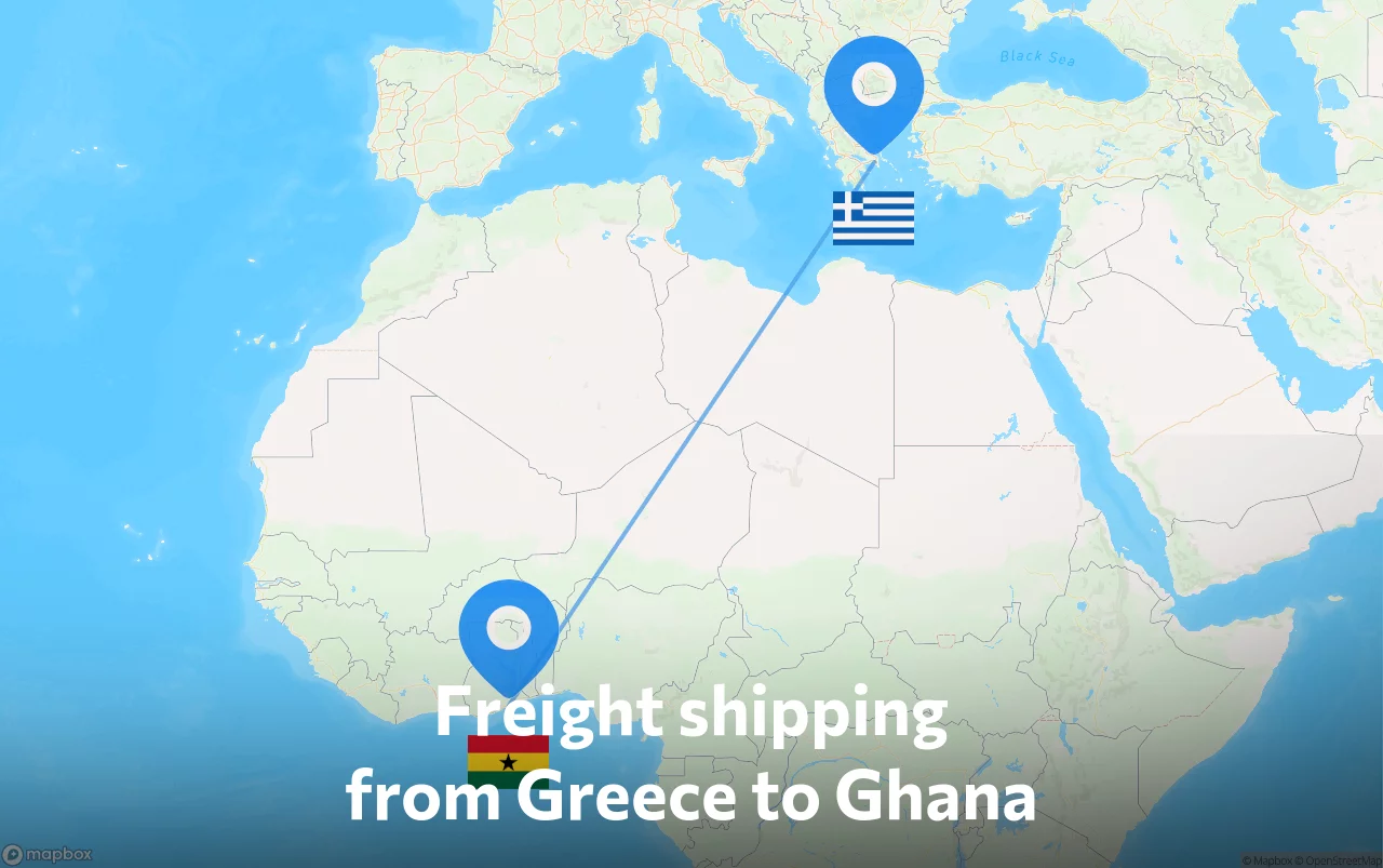 Shipping route from Greece to Ghana