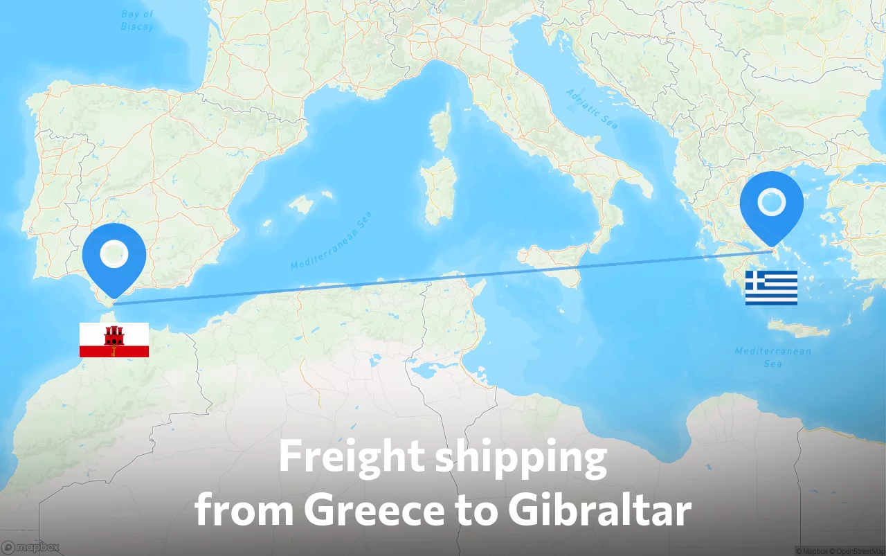 Shipping route from Greece to Gibraltar