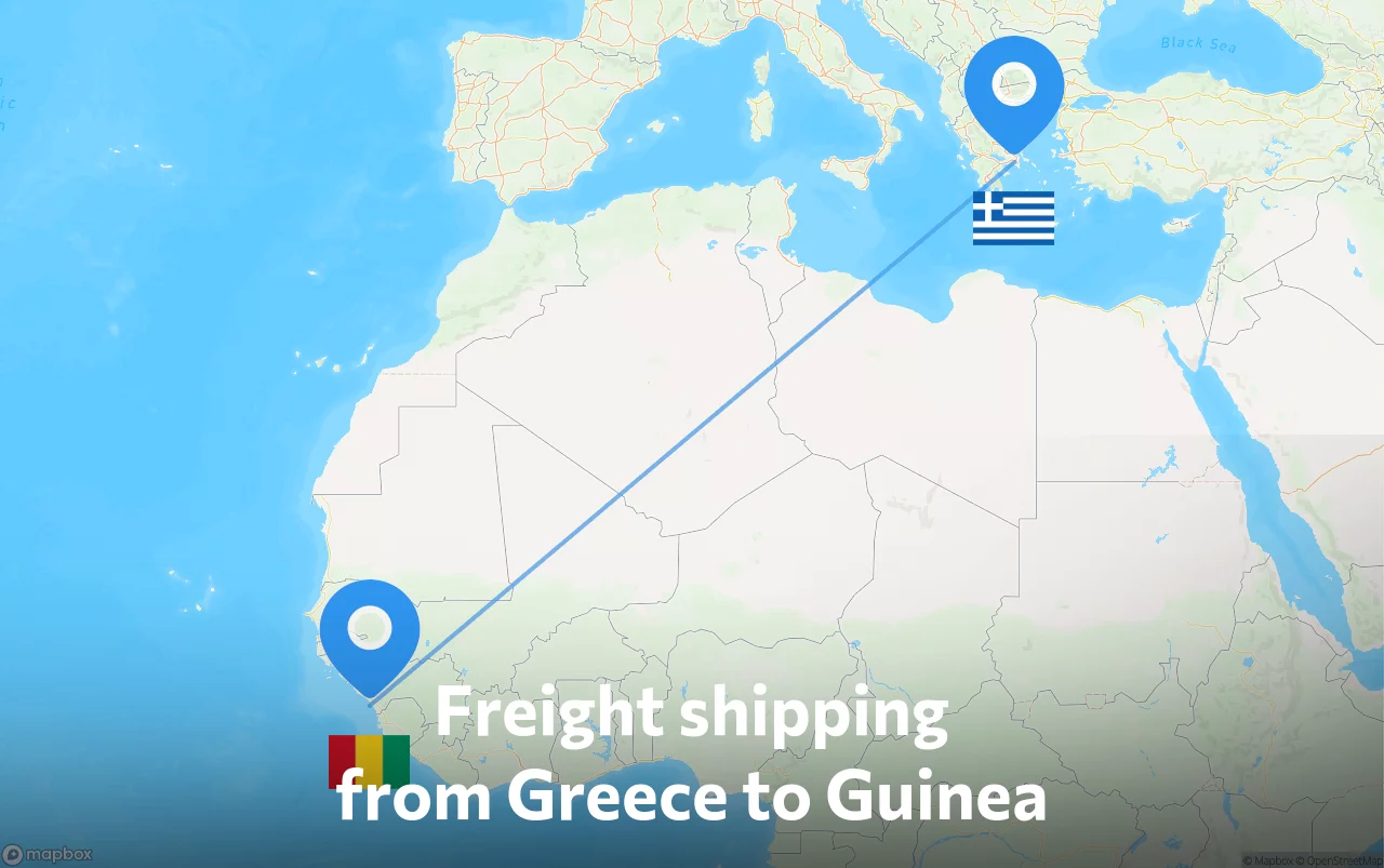 Shipping route from Greece to Guinea