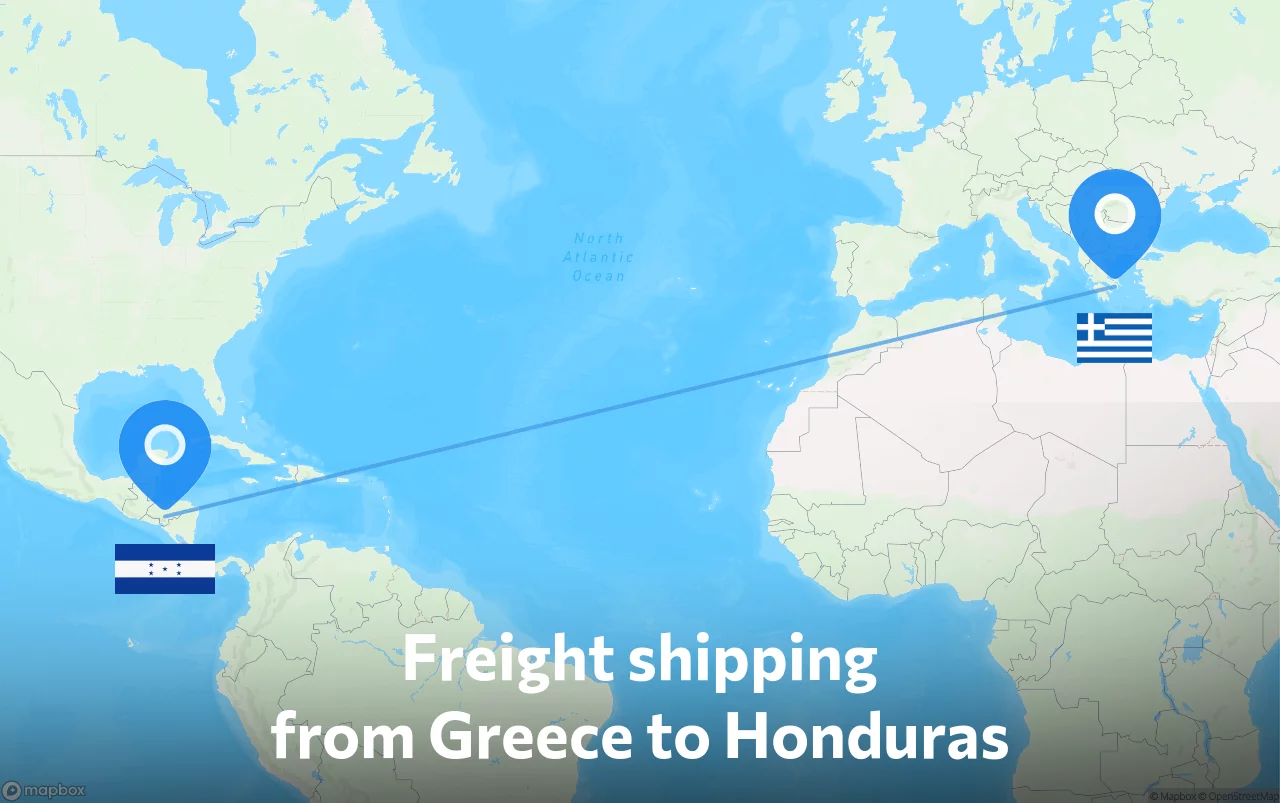 Shipping route from Greece to Honduras
