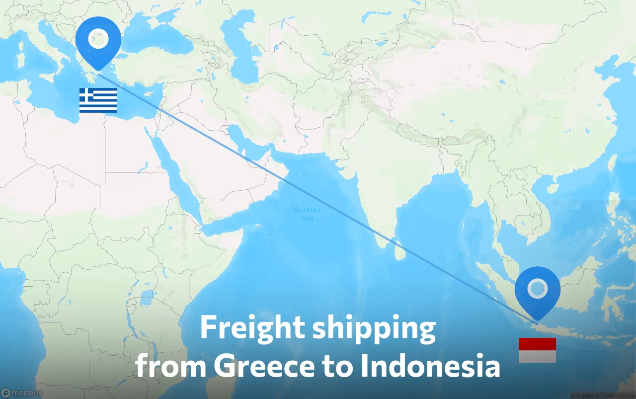 Shipping route from Greece to Indonesia