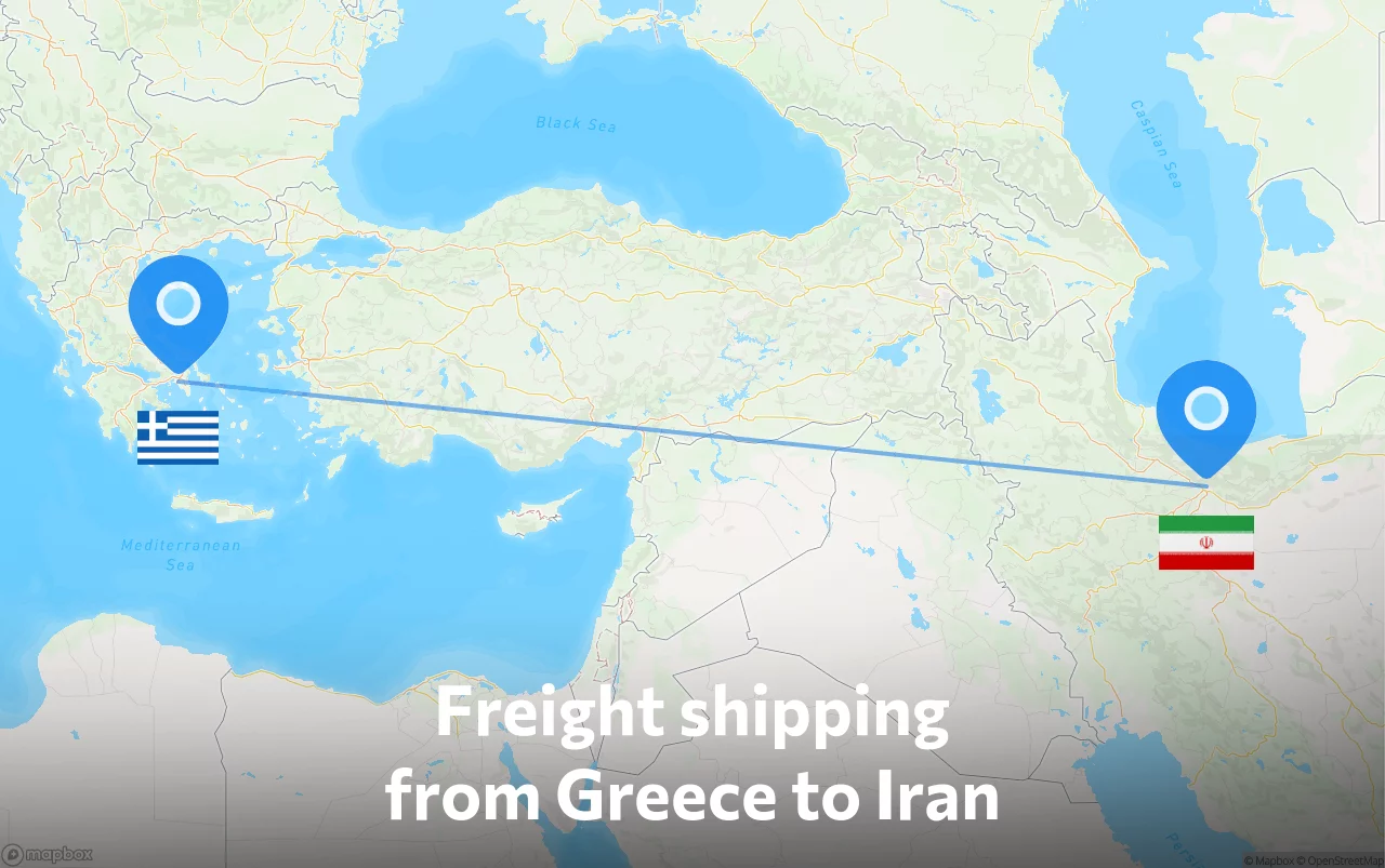 Shipping route from Greece to Iran