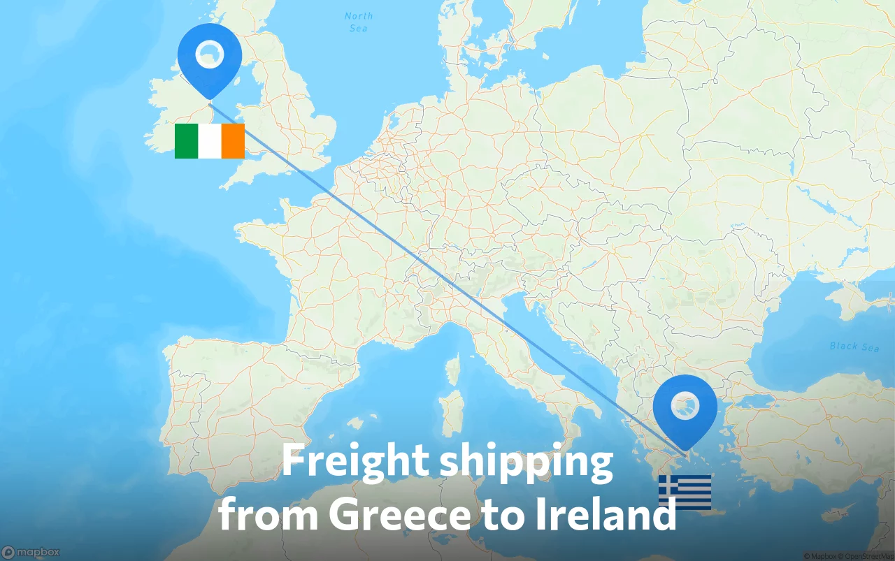 Shipping route from Greece to Ireland