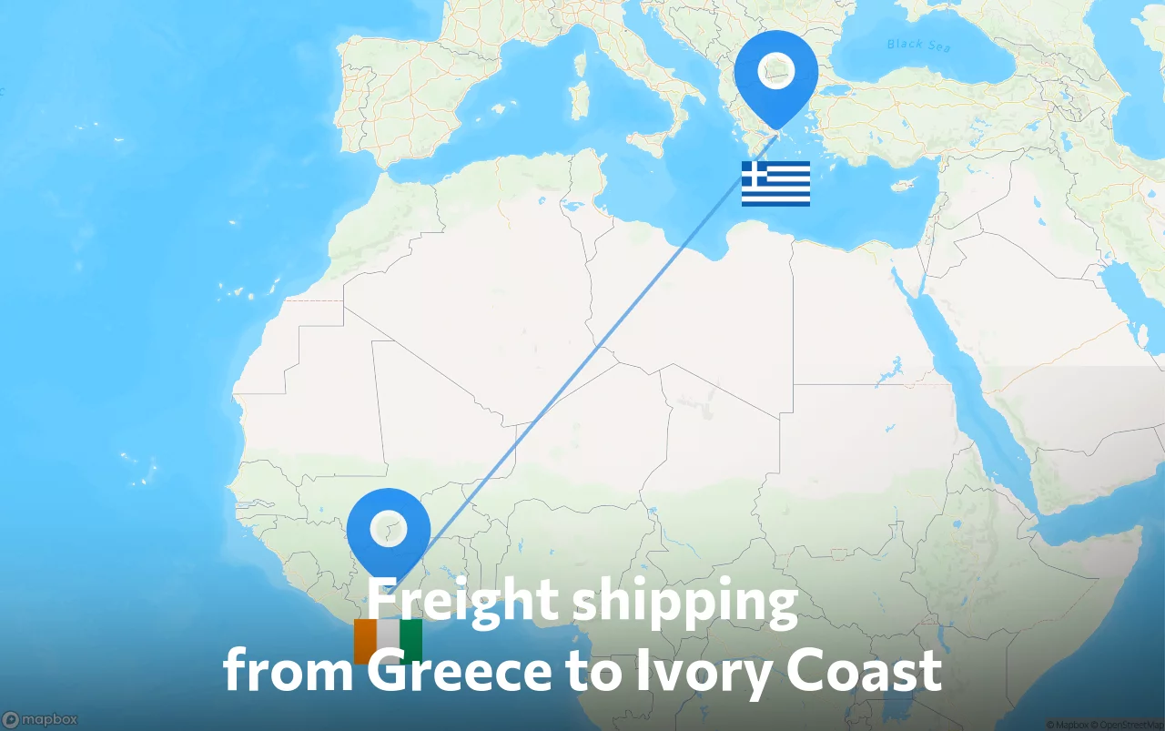 Shipping route from Greece to Ivory Coast