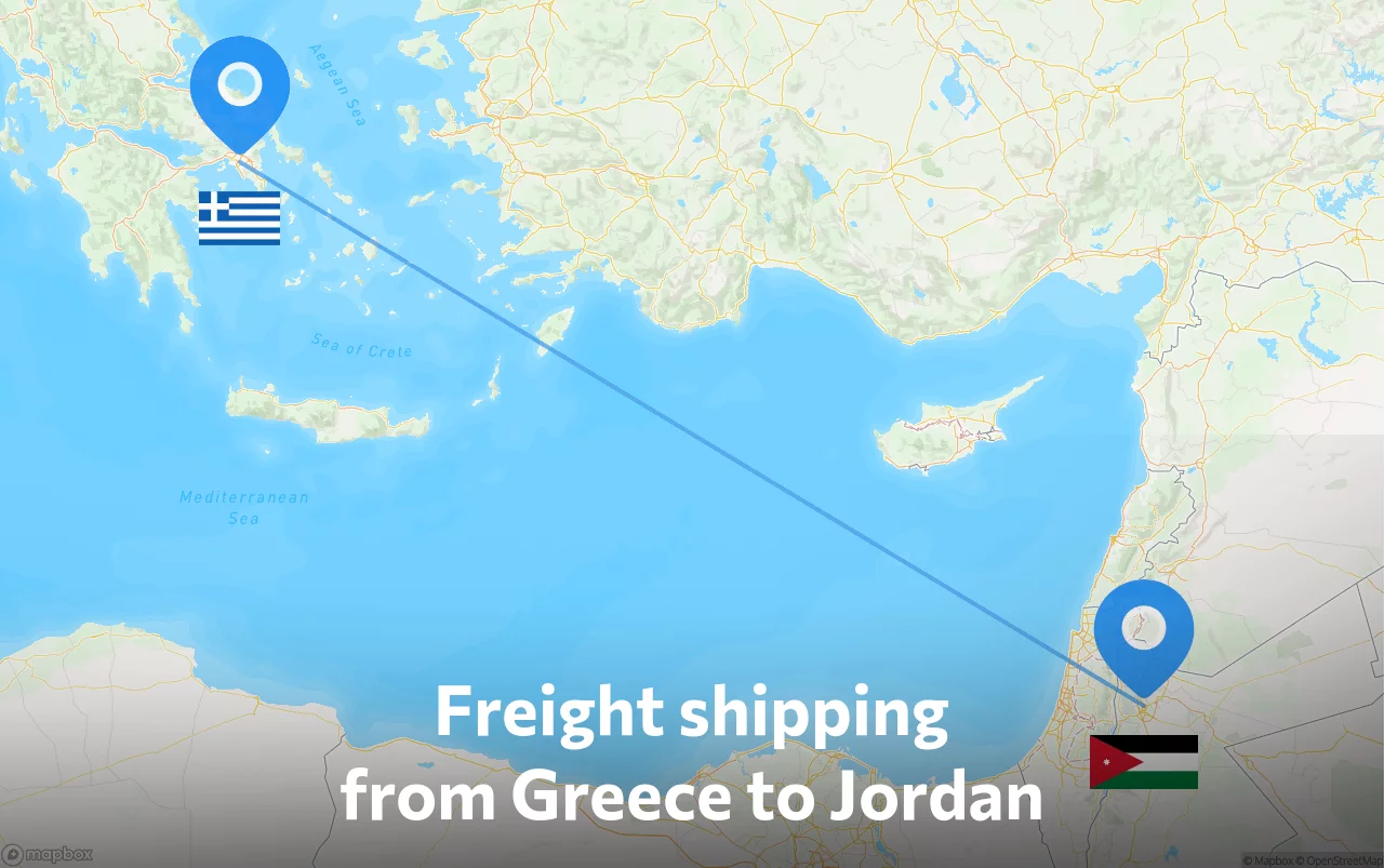 Shipping route from Greece to Jordan