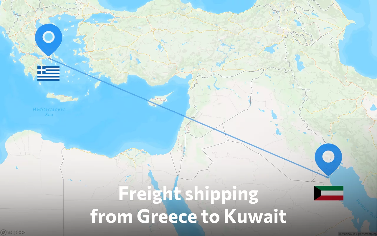 Shipping route from Greece to Kuwait