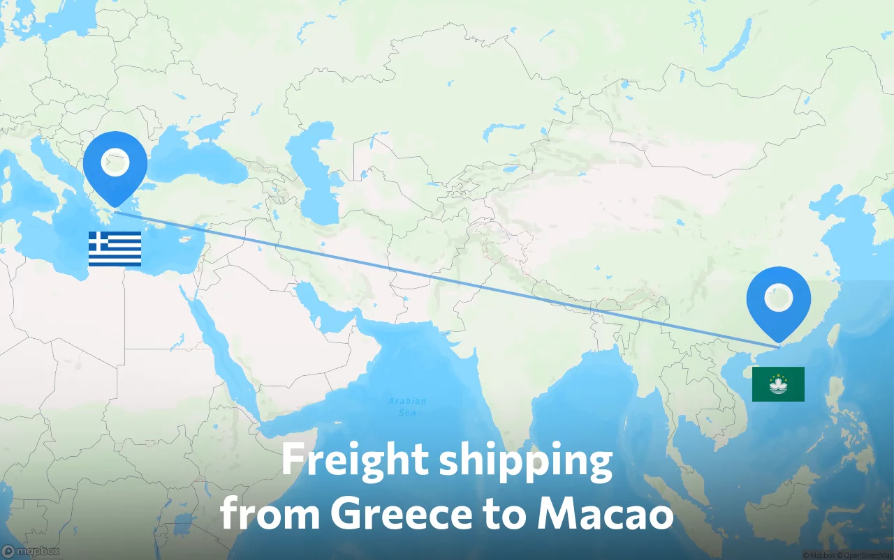 Shipping route from Greece to Macao