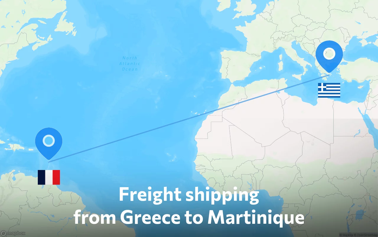 Shipping route from Greece to Martinique