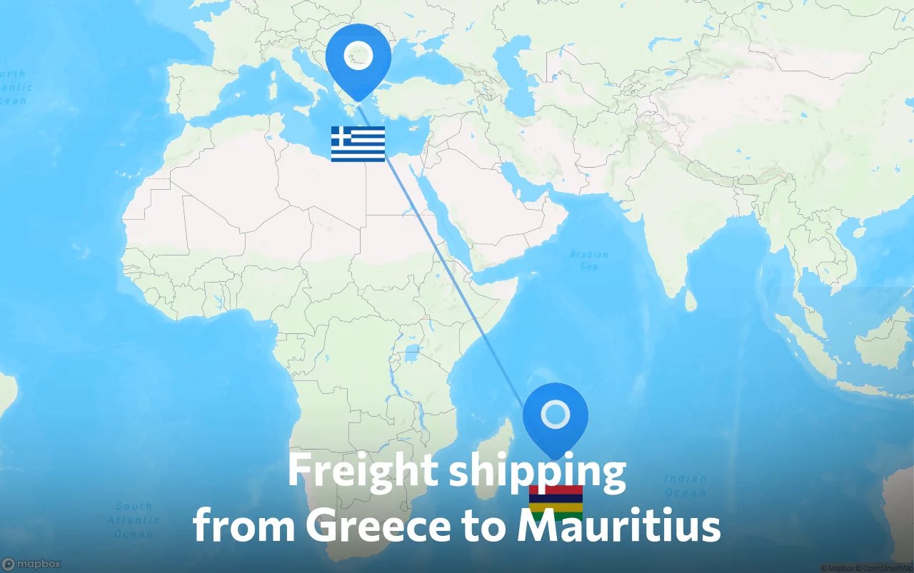 Shipping route from Greece to Mauritius