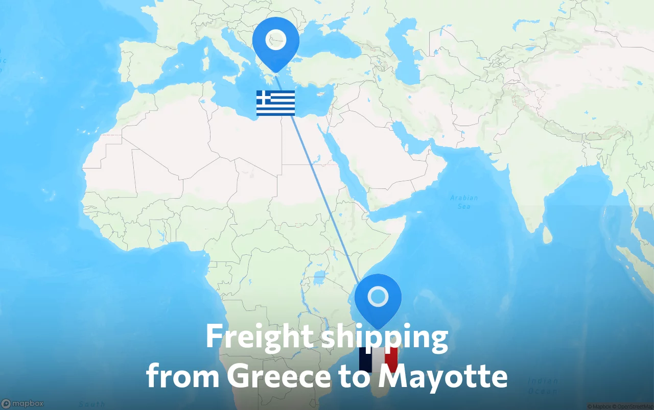 Shipping route from Greece to Mayotte