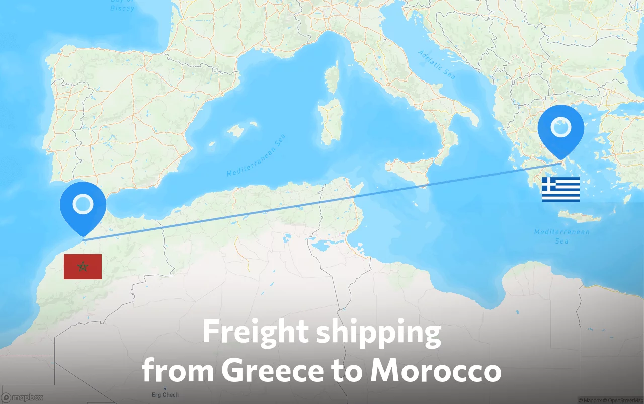 Shipping route from Greece to Morocco