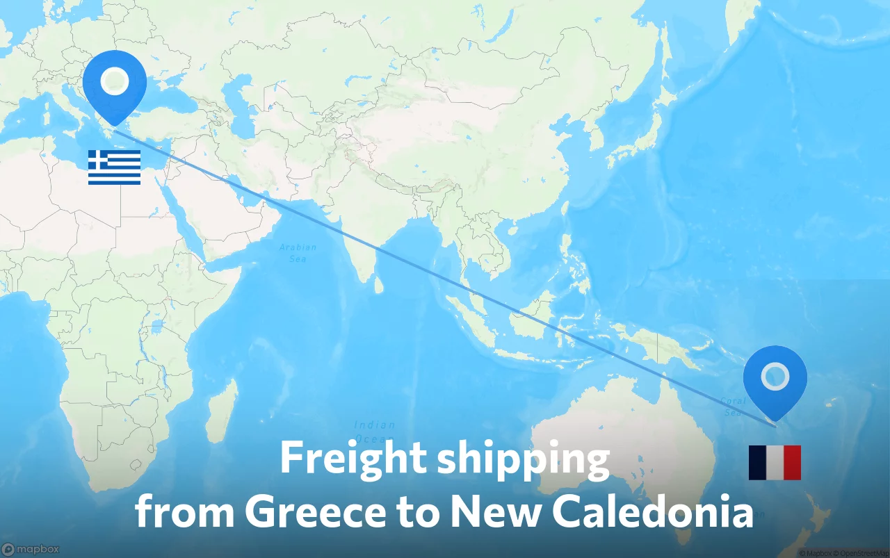 Shipping route from Greece to New Caledonia