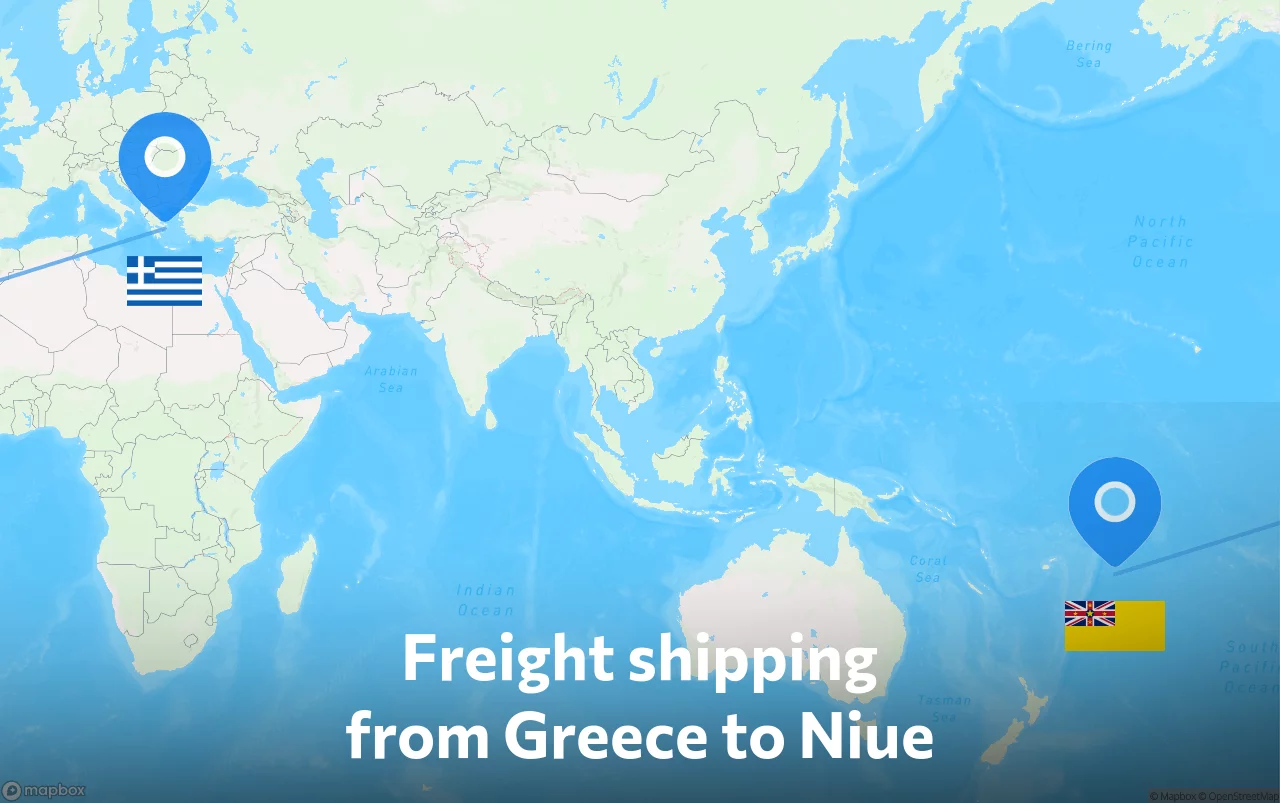 Shipping route from Greece to Niue