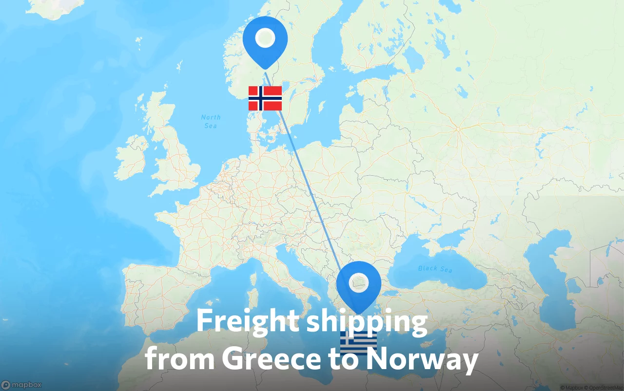 Shipping route from Greece to Norway