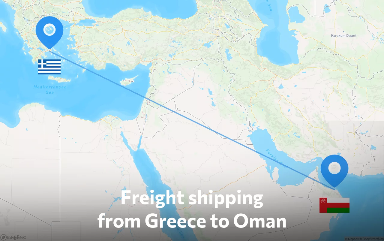 Shipping route from Greece to Oman
