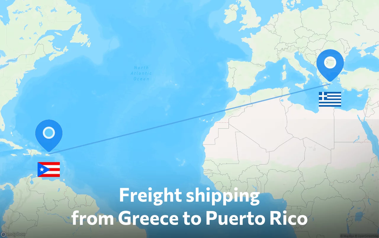 Shipping route from Greece to Puerto Rico