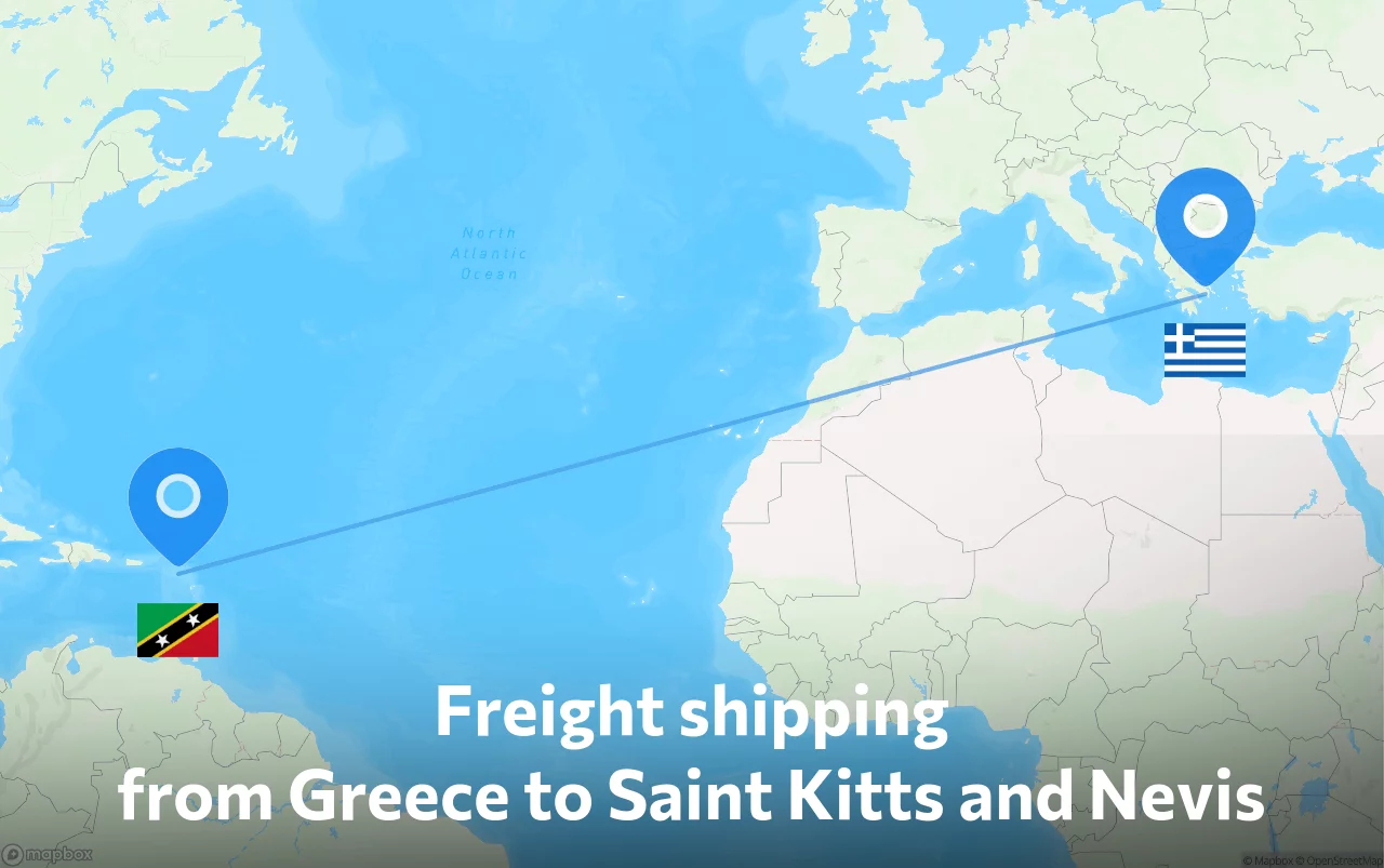 Shipping route from Greece to Saint Kitts and Nevis