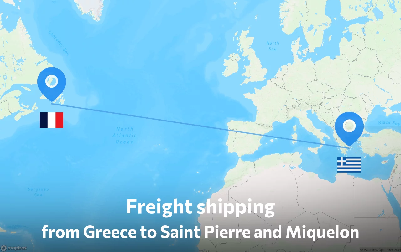 Shipping route from Greece to Saint Pierre and Miquelon