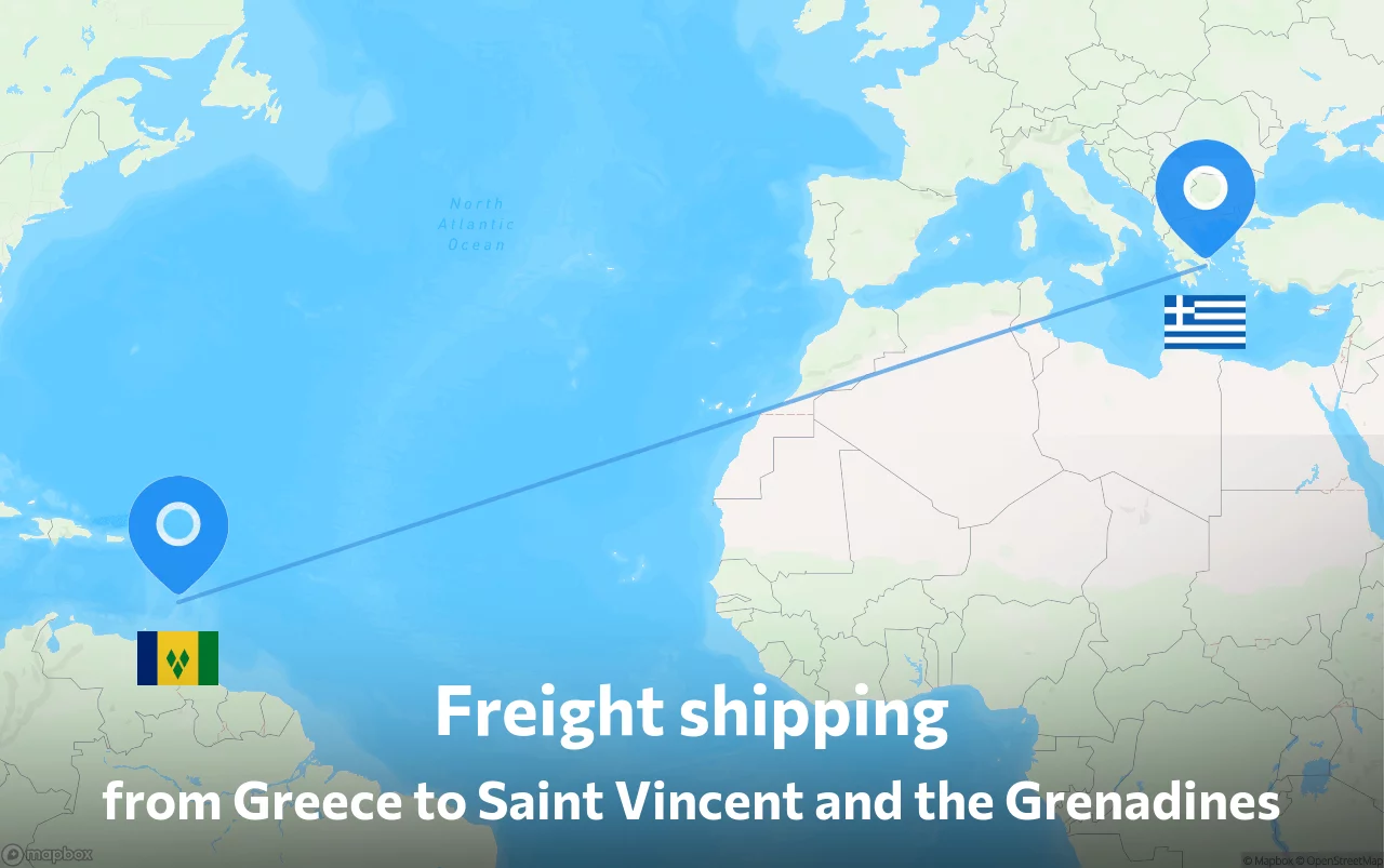 Shipping route from Greece to Saint Vincent and the Grenadines