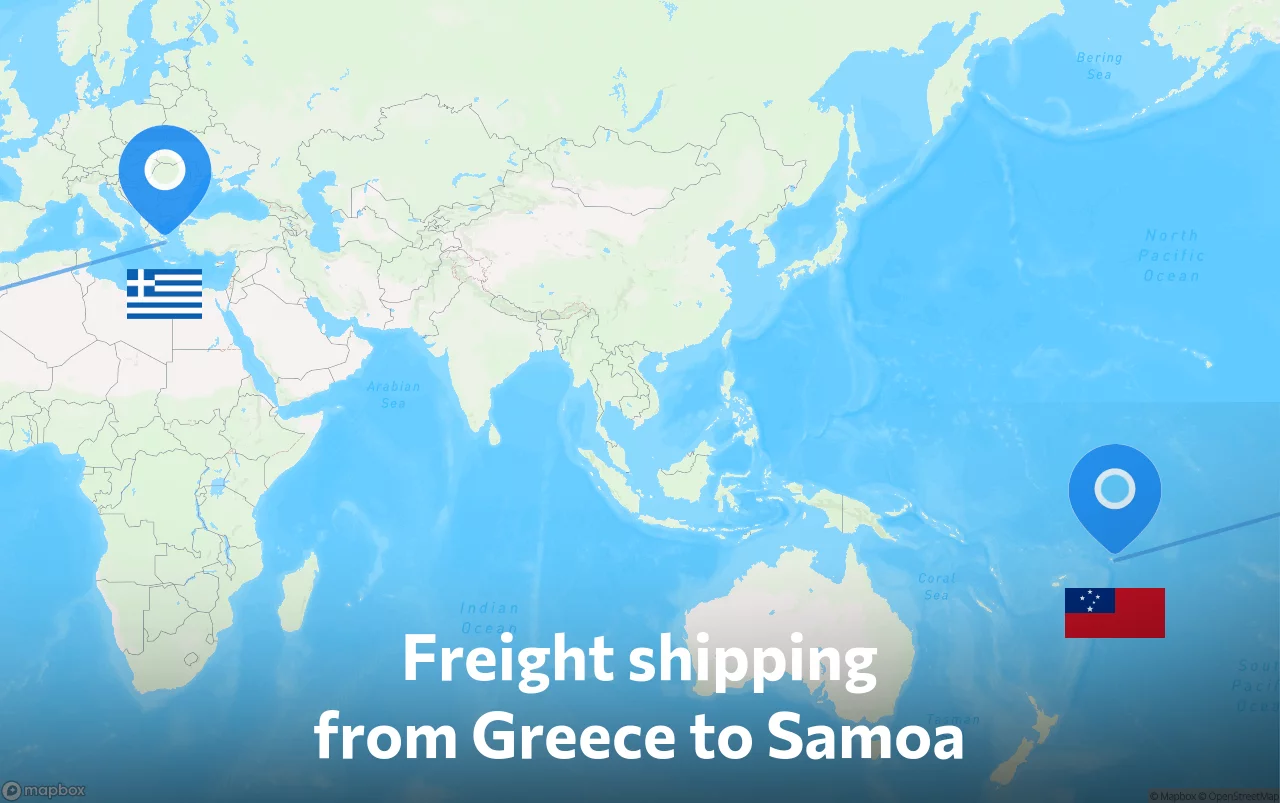 Shipping route from Greece to Samoa