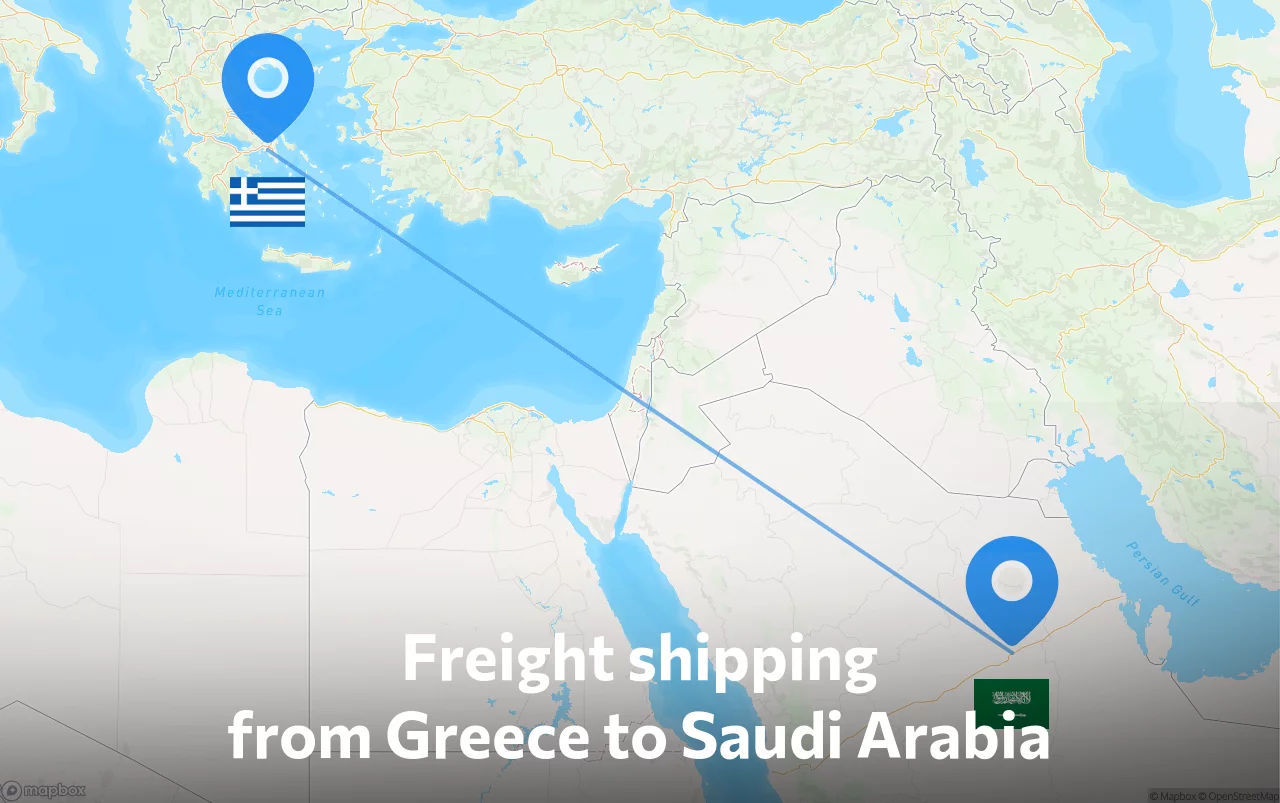Shipping route from Greece to Saudi Arabia
