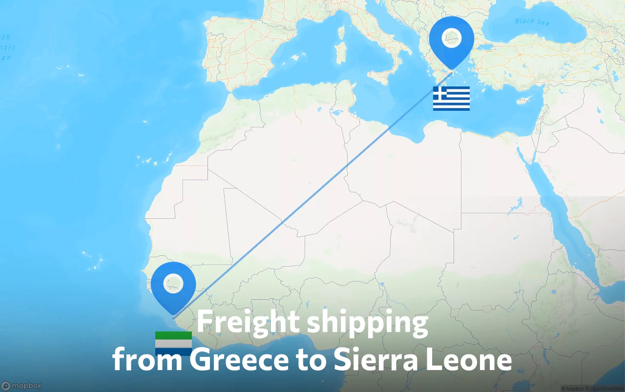 Shipping route from Greece to Sierra Leone