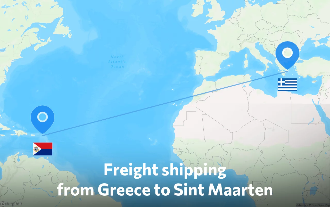 Shipping route from Greece to Sint Maarten