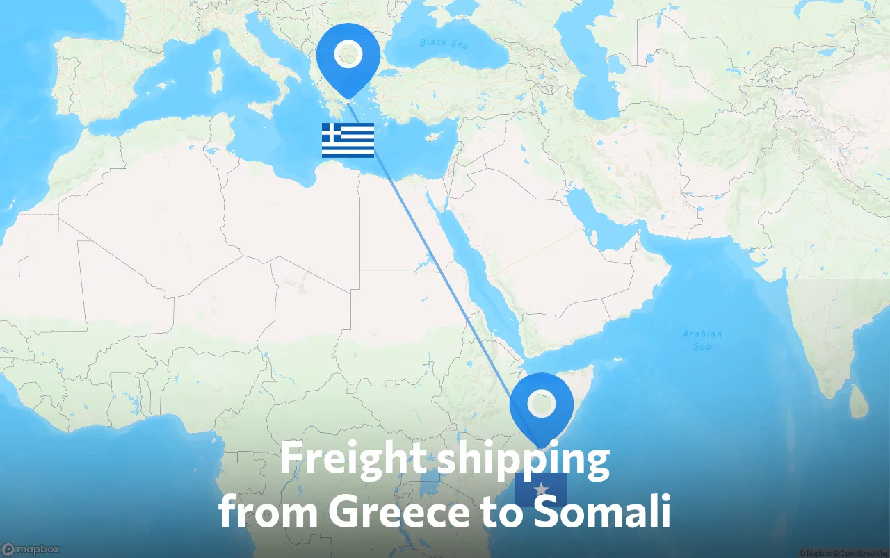 Shipping route from Greece to Somali
