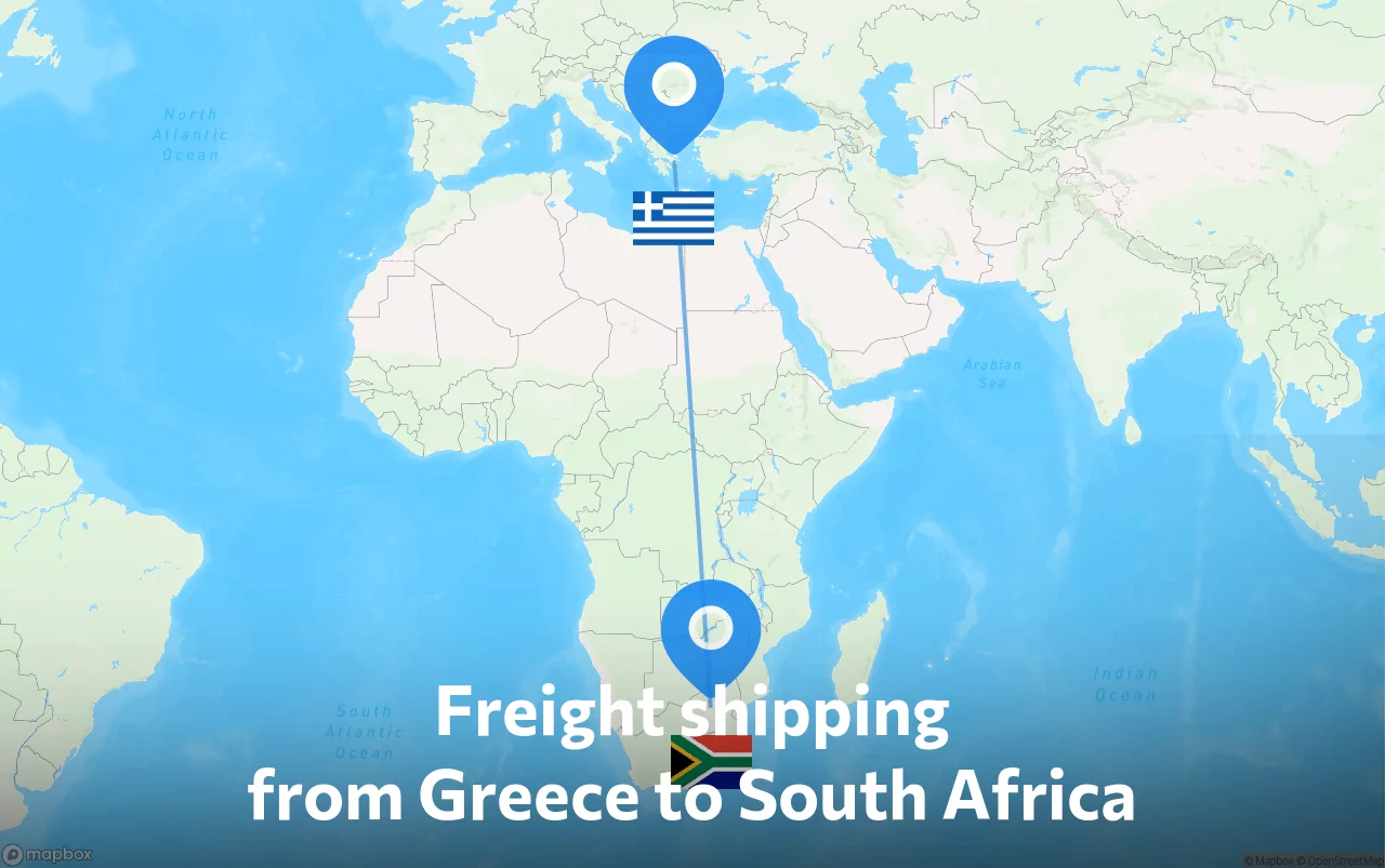Shipping route from Greece to South Africa