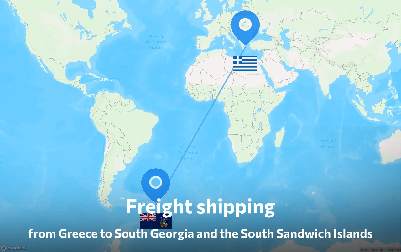 Shipping route from Greece to South Georgia and the South Sandwich Islands