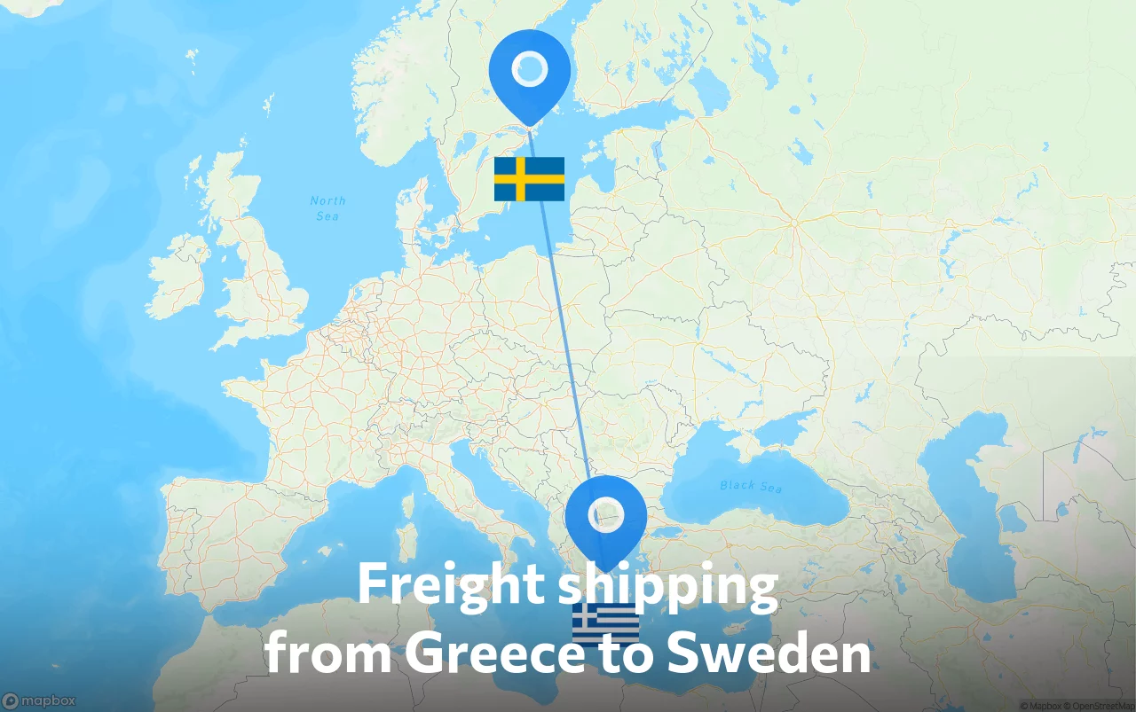 Shipping route from Greece to Sweden