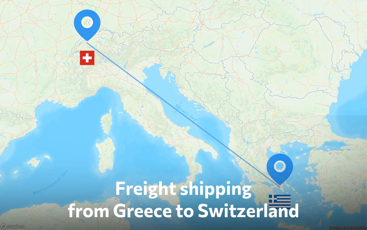 Shipping route from Greece to Switzerland